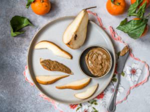 Nut Butter and fruit as an afternoon snack when you're feeling stressed advises May Simpkin