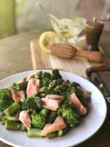 Asparagus and Broccoli Salmon salad in under 15 mins