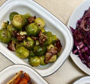 Easy Festive Sides; Brussels Sprouts with bacon
