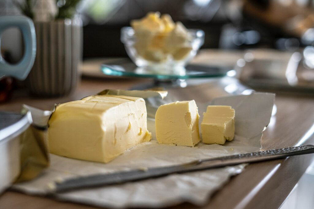 Butter; you can store at room temperature