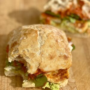 Avocado and Halloumi Burger with Ginger and Chilli Ketchup May Simpkin Nutritionist