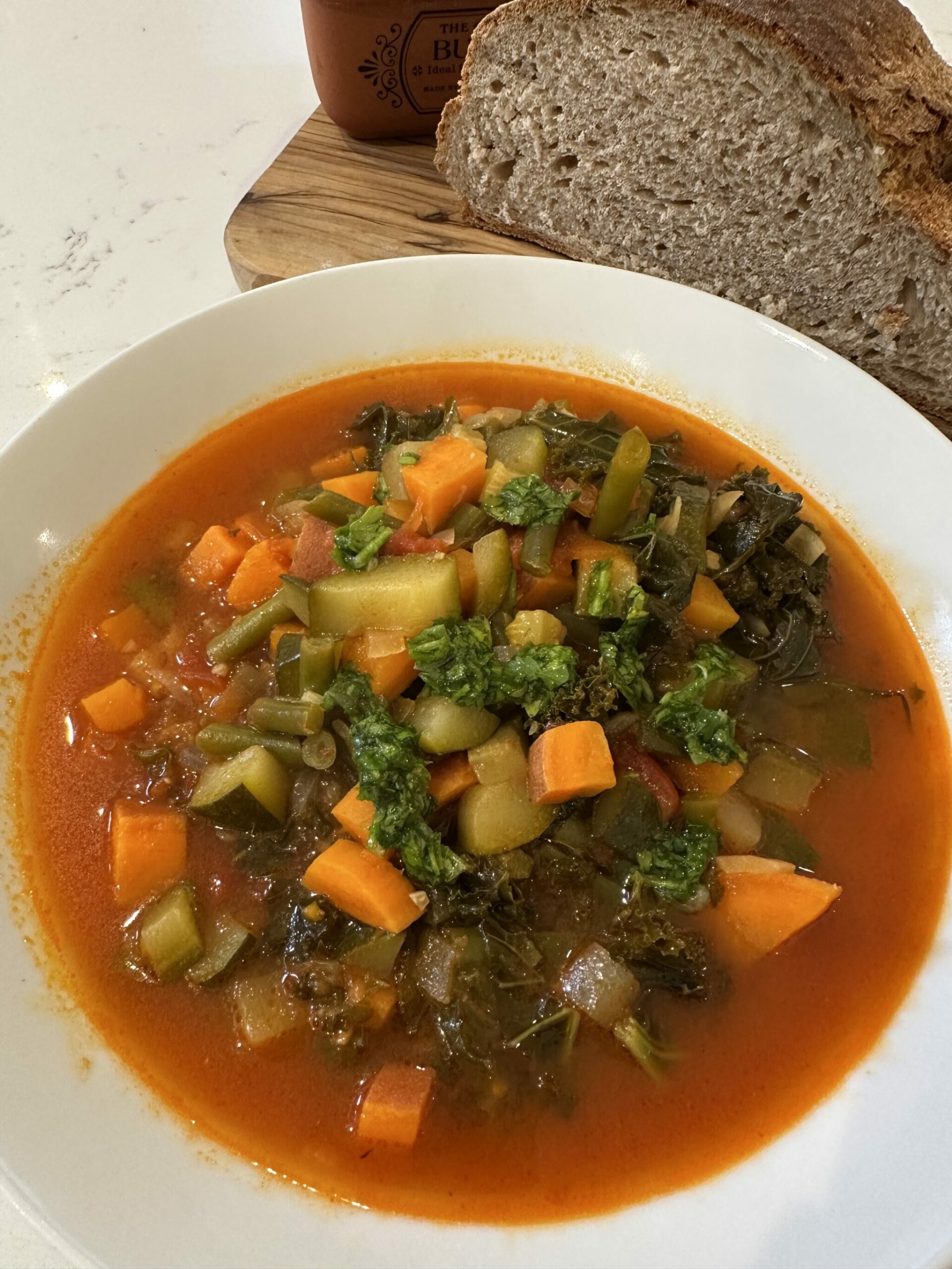 Veggie packed spiced broth based soup, May Simpkin, Nutritionist